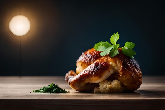 Chicken leg with baked cauliflower and parsley