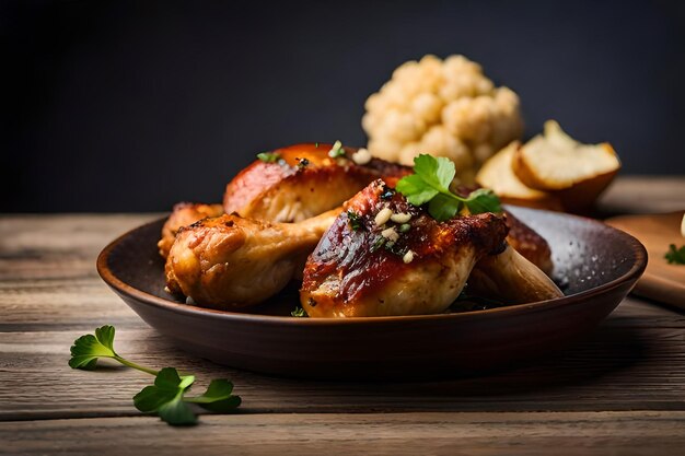 Chicken leg with baked cauliflower and parsley