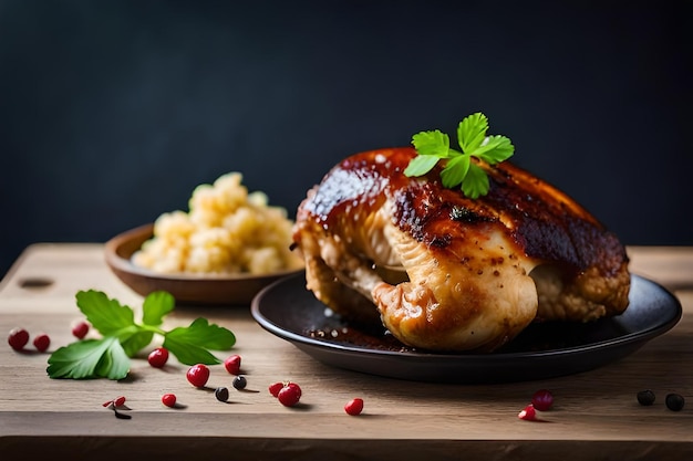 Chicken leg with baked cauliflower and parsley