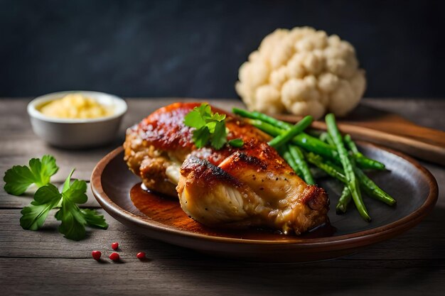 Chicken leg with baked cauliflower and parsley