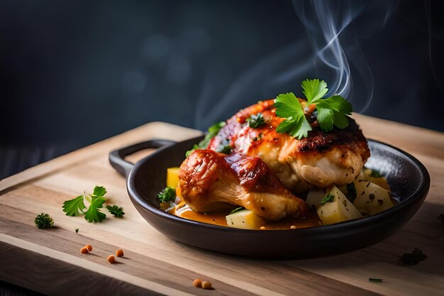 Foto coscia di pollo con cavolfiore al forno e prezzemolo