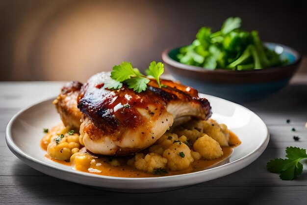 Foto coscia di pollo con cavolfiore al forno e prezzemolo