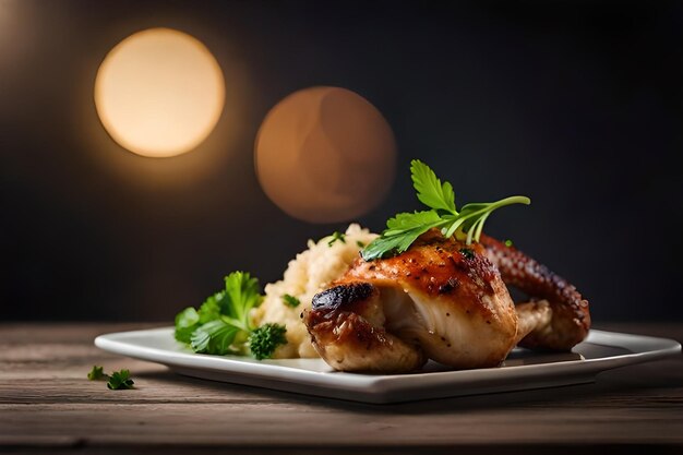 Photo chicken leg with baked cauliflower and parsley