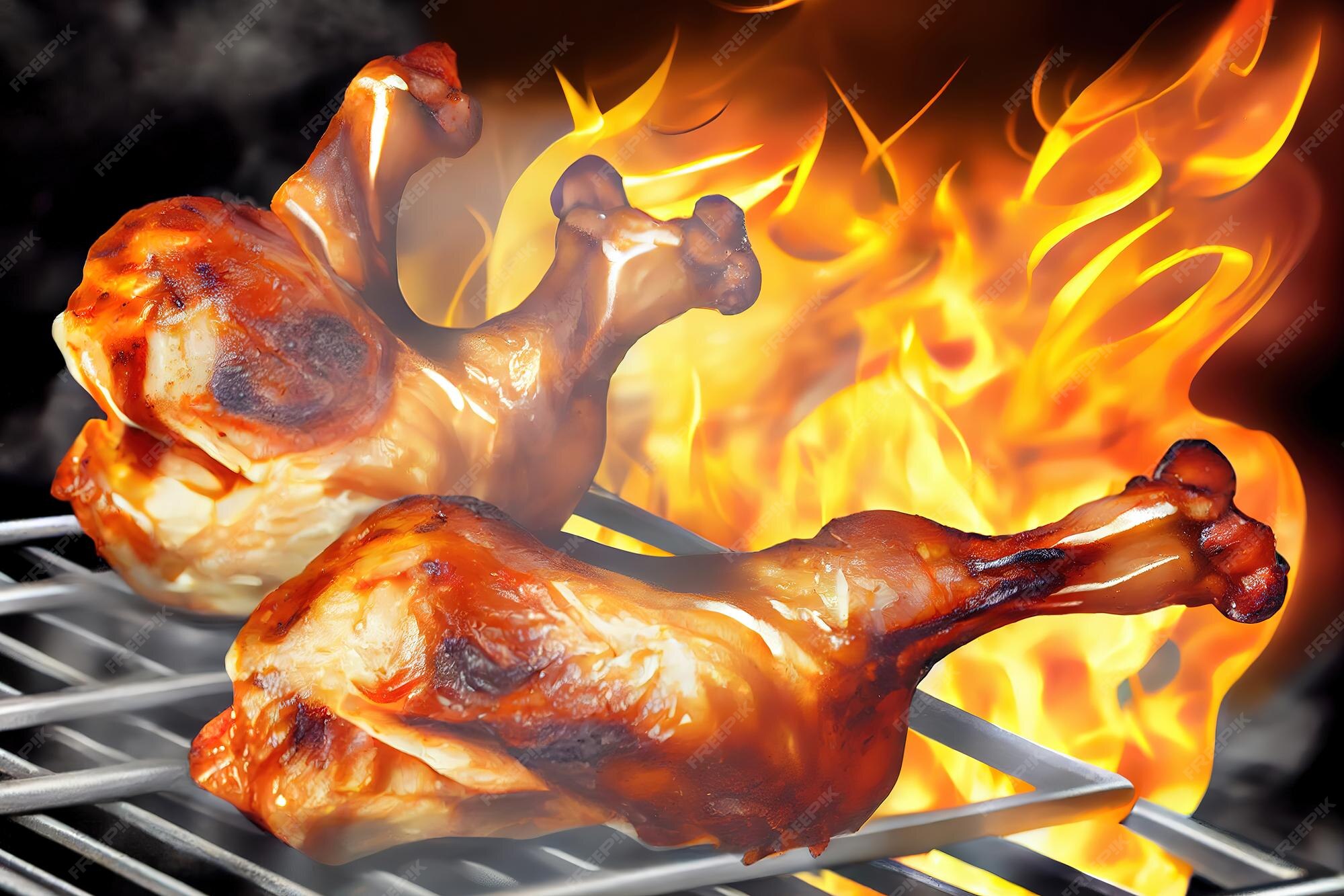premium-ai-image-chicken-legs-on-the-grill-with-flames-generative-ai