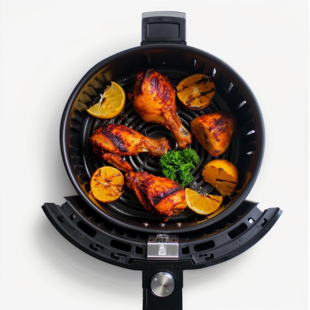 Chicken and Lemons Cooking in Pan on Stove