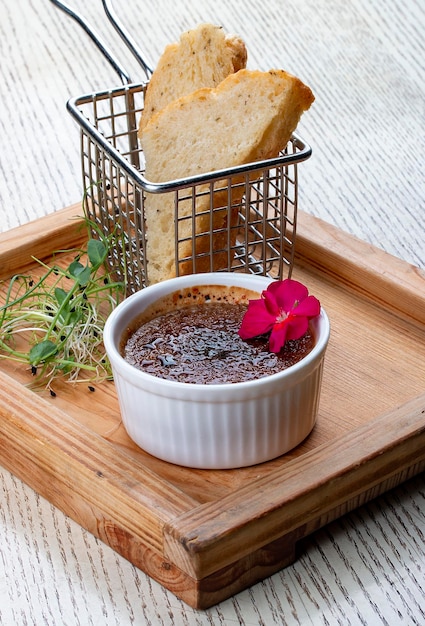 Chicken liver pate with caramel crust Creme brulee