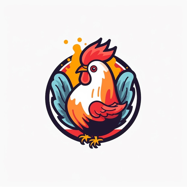 Foto pollo logo vettoriale semplice colore piatto sfondo bianco