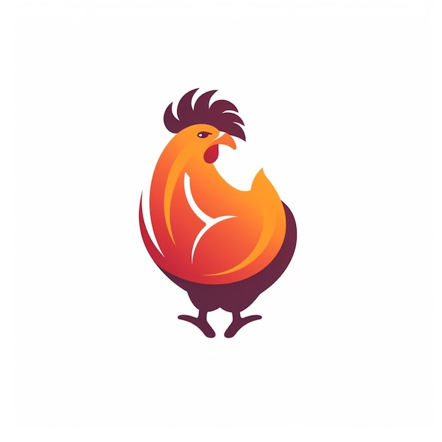 写真 鶏のロゴのベクトルのシンプルなフラット カラーの白の背景