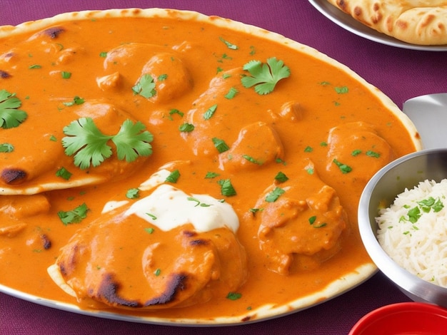 Chicken makhani butter chicken and naan roti indian food