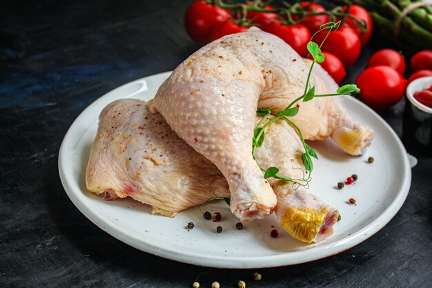 Carne di pollo pezzi crudi cosce di gallina