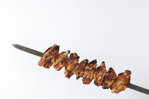 Chicken Meat Skewer on White Background Stock Photos Download