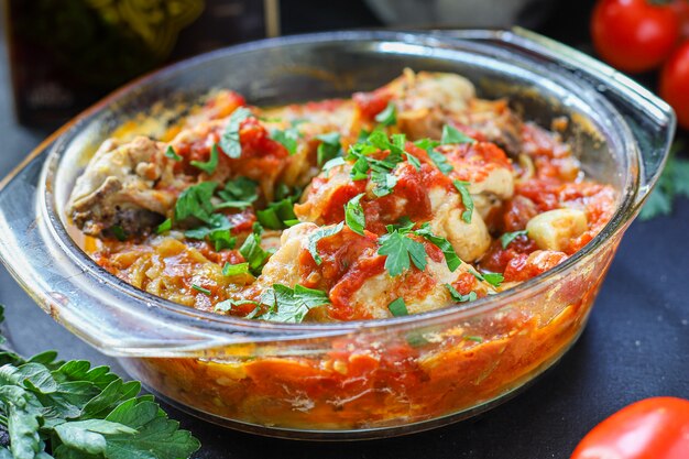 Chicken meat tomato sauce chakhokhbili