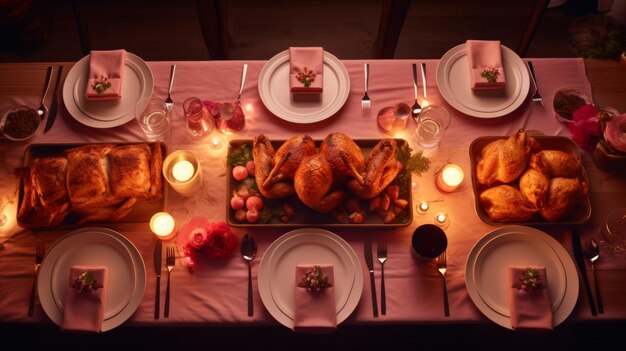 Chicken meat with a beautiful setting on the table