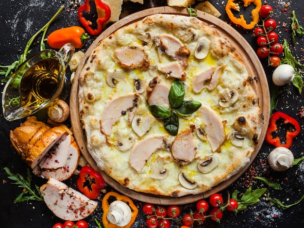 Chicken mushroom pizza diet eating dish