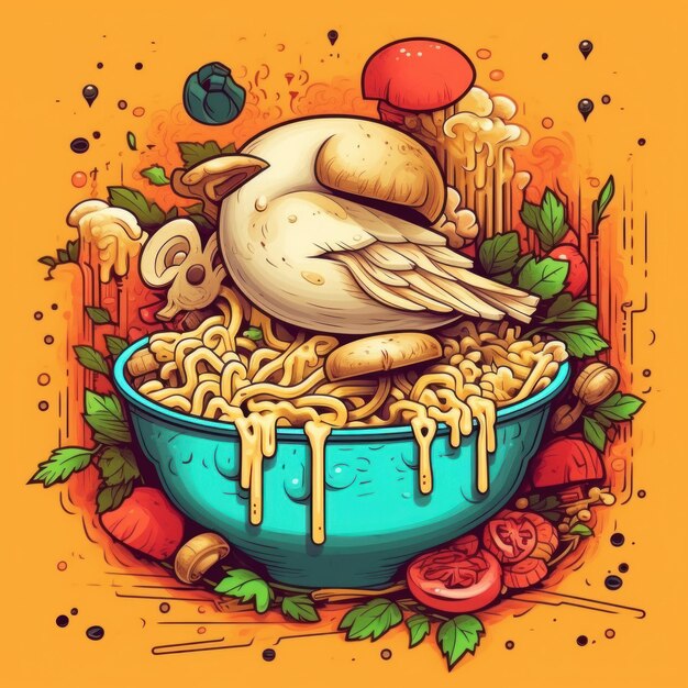 Chicken and mushroom risotto in an art style