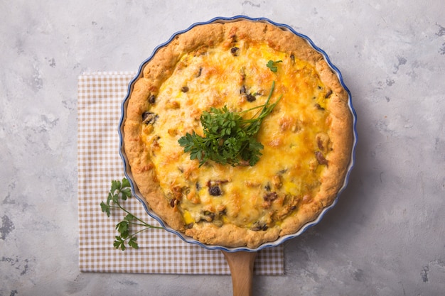 Chicken and mushroom tart with puff pastry crust