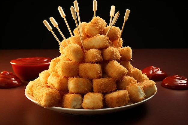 치킨나게트 (chicken nuggets) 는 치킨 치 (toothpicks) 와 함께 정렬되어 있습니다.