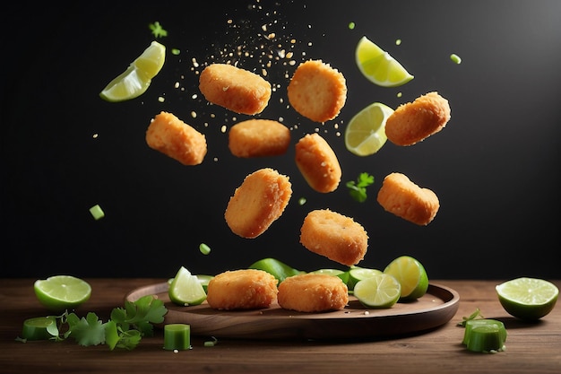 Chicken Nuggets in de lucht met limoen en groenten Mexicaans eten