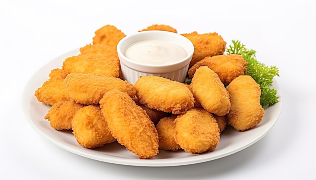 Chicken Nuggets and Sause served in white plate