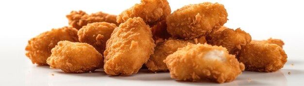 Chicken Nuggets Standing On White Background Wide Panoramic Generative AI