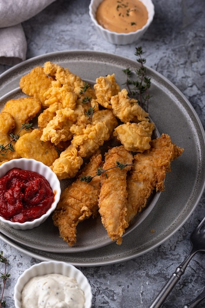 chicken nuggets strips and bites