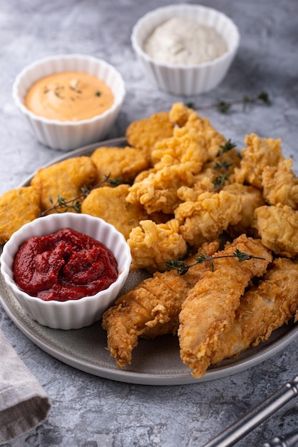 Chicken nuggets strips and bites