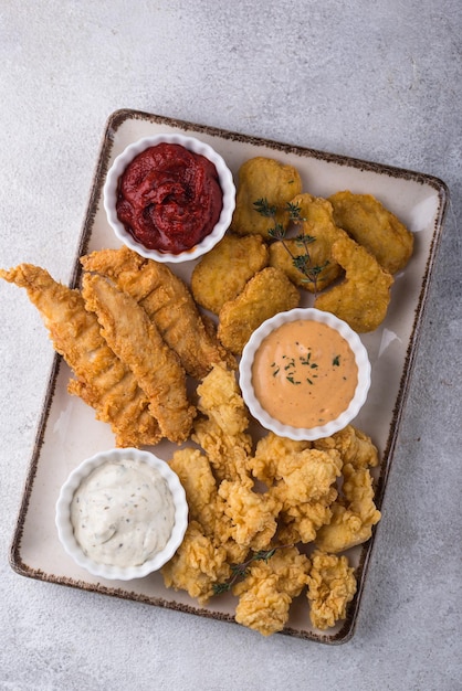 Chicken nuggets strips and bites