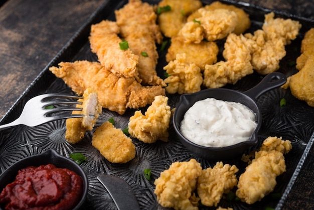 Chicken nuggets strips and bites