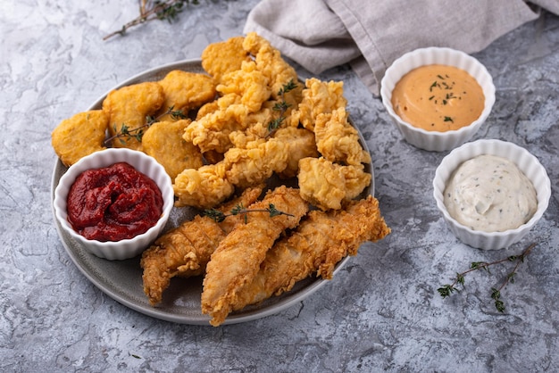 chicken nuggets strips and bites