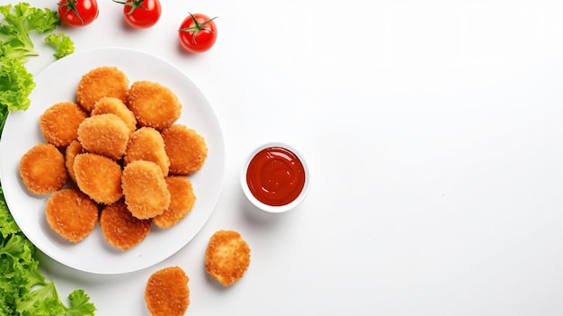 Chicken nuggets with fresh salad and ketchup sauce