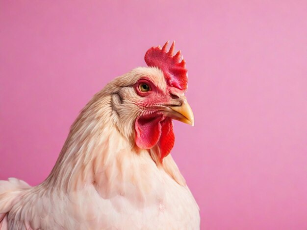 Chicken on pink background with copyspace