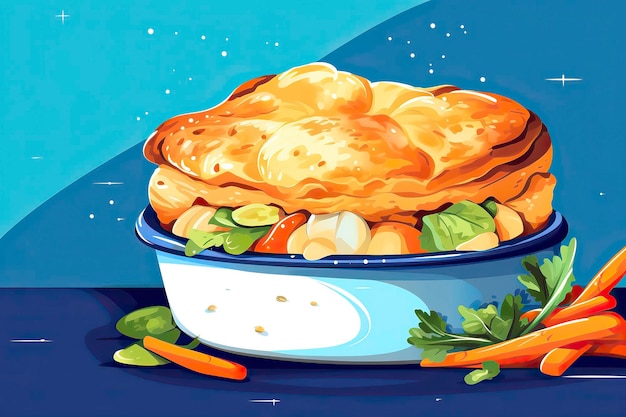 Chicken pot pie illustration Voedsel illustrationGenerative AI