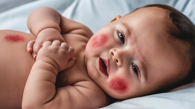 Photo chicken pox baby the varicella zoster virus or scabies rash on the child