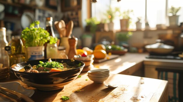 Chicken Ramen on a cozy kitchen counter