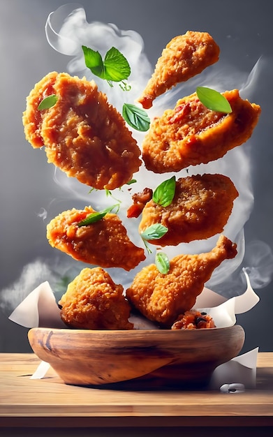 チキンレストランフライド・チキン・コットレット (Fried Chicken Cutlets) を主なテーマにしたフライング・フード (Flying Food)