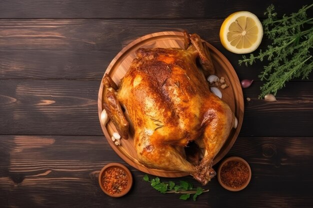 Chicken roast grilled on wood background