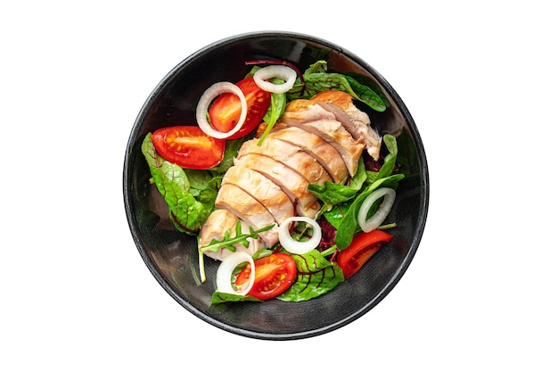 chicken salad breast vegetable tomato onion green lettuce mix leaves veggie fresh healthy meal