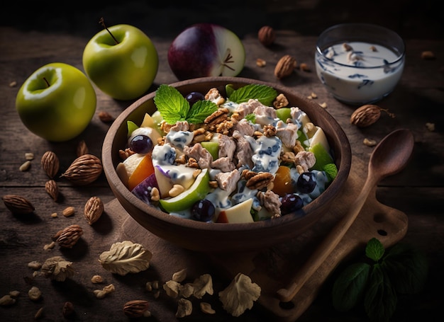 Chicken salad with apple walnuts and yogurt