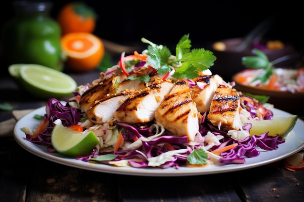 Foto insalata di pollo con insalata croccante