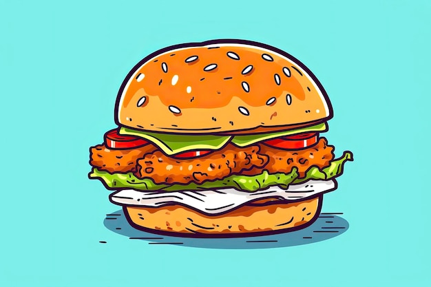 Chicken sandwich illustration Food illustration Generative AI