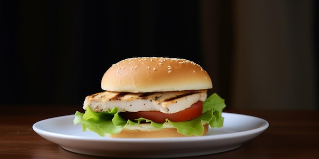 A chicken sandwich with lettuce on a plate