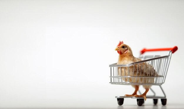 Chicken in shopping cart Concept for chicken and meat industry Fresh chicken meat in shopping cart