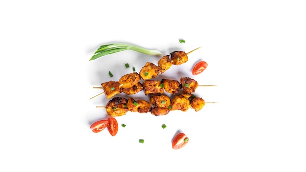 Chicken skewers with vegetables isolated. Souvlaki isolated