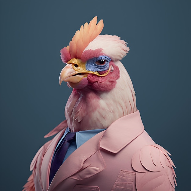 chicken in smart formal suit and shirt dinner wear pastel office corporate