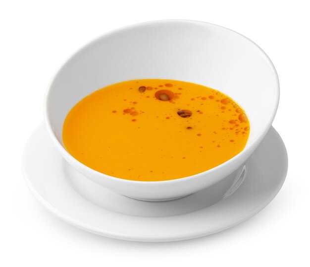 Chicken soup in bowl on white background