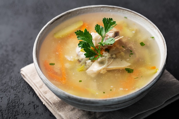 chicken soup in a bowl