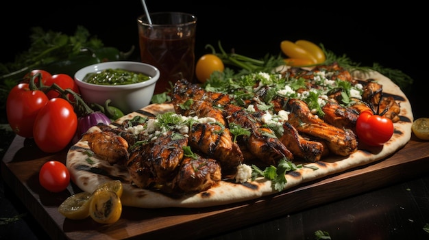 chicken souvlaki food professional photography Generative Ai