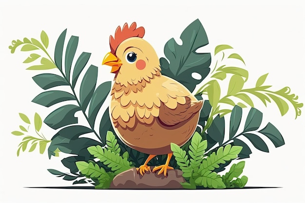 Photo chicken standing on a rocky terrain amidst lush foliage generative ai