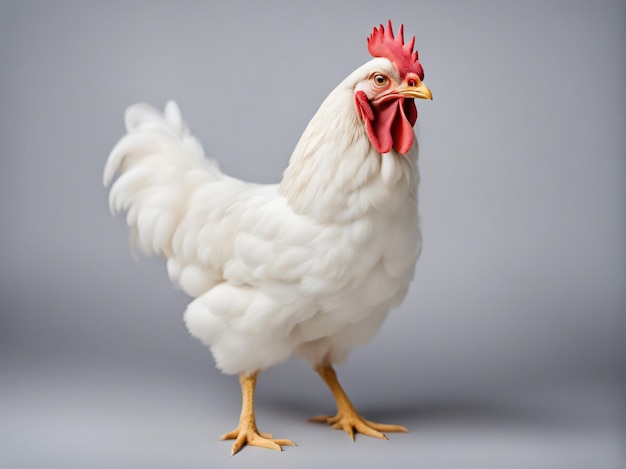 Chicken standing white background