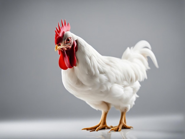 Chicken standing white background